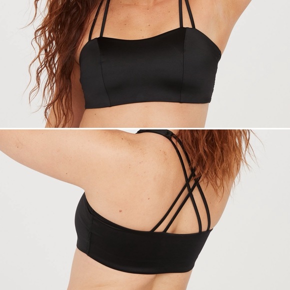 OFFLINE By Aerie Black Liquid Shine Strappy Bandeau Sports Bra Size Medium NWT - Picture 1 of 5